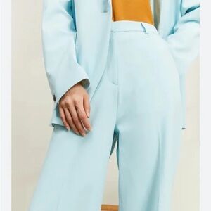 Samsoe Samsoe Aqua Blue Wide Leg High Rise Pants Cropped Trousers Size M